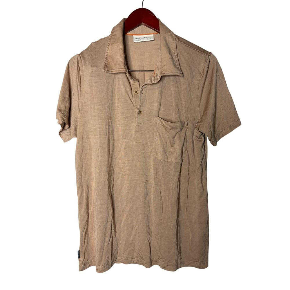 Icebreaker men merino wool ultralight weight polo shirt in tan sz M